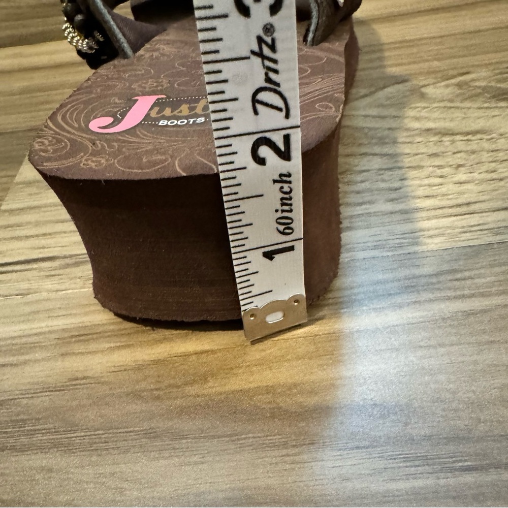Justin Boots Jade Brown Rhinestones Beaded Platform Wedge Sandals Dustbag 7 - Picture 8 of 12